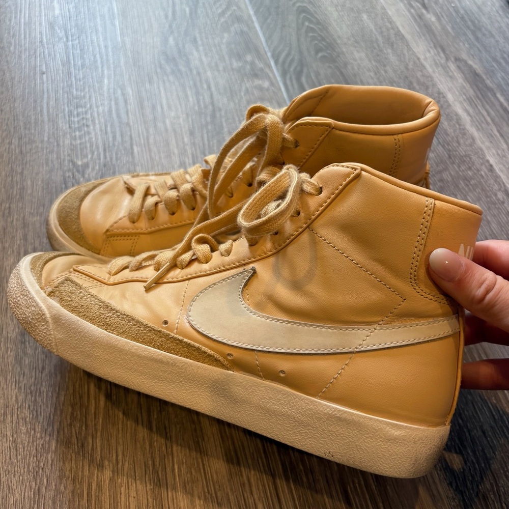 Nike Women's High-Top Sneakers in Tan with White Swoosh